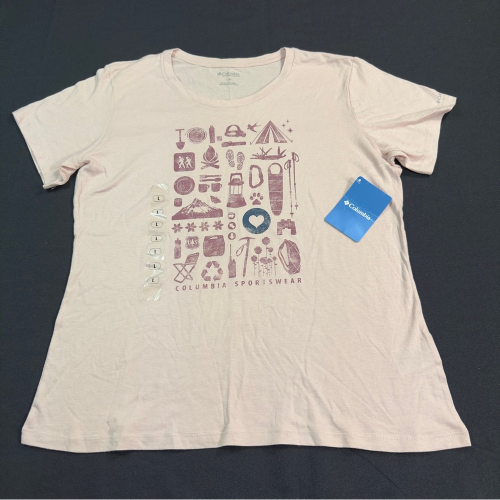 Columbia Women’s T-Shirt Pink Short Sleeve Camping Outdoor Lookout Ridge
